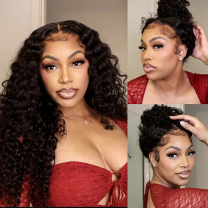 VIYA 360 HD Lace Invisi Drawstring Wear Go Pre-Bleached Pre Cut Lace Glueless Deep Wave Wig