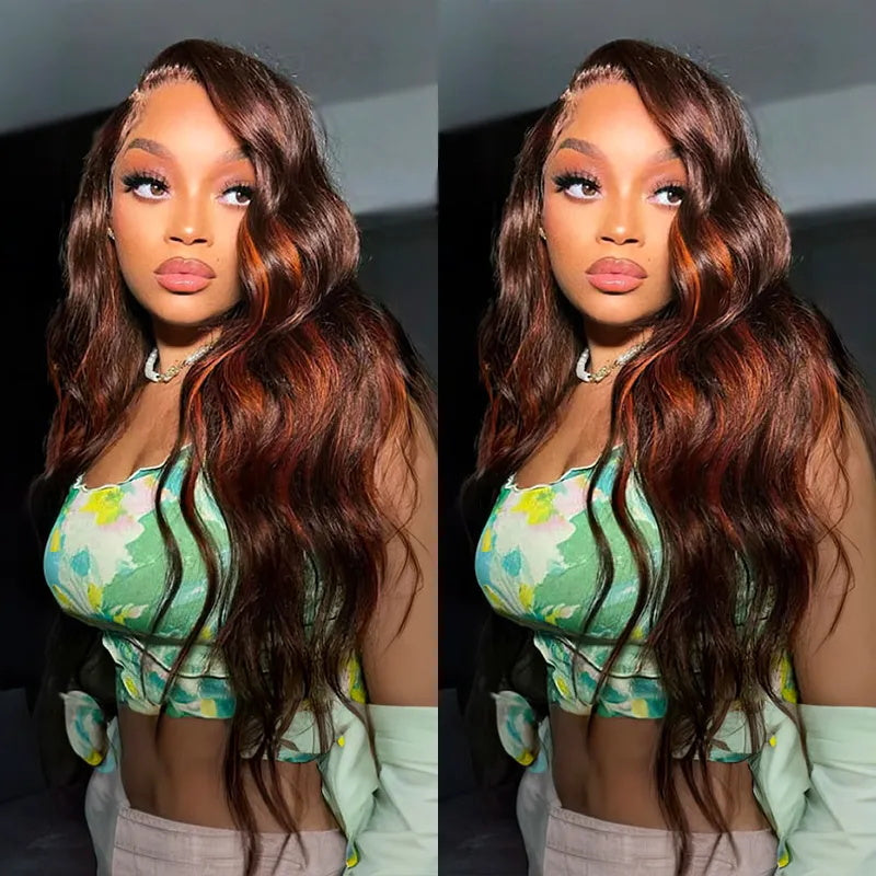 VIYA Brown With Ginger Highlights 13x4/13x6 HD Full Lace Frontal Pre Bleached Knots Wig