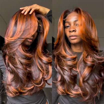 VIYA Brown With Ginger Highlights 13x4/13x6 HD Full Lace Frontal Pre Bleached Knots Wig