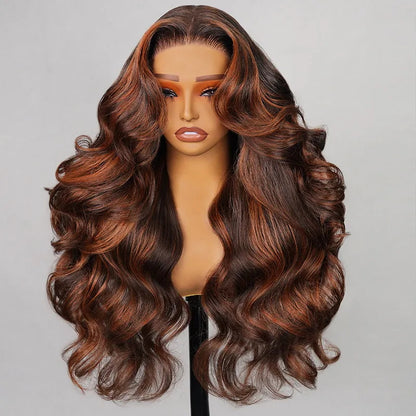 VIYA Brown With Ginger Highlights 13x4/13x6 HD Full Lace Frontal Pre Bleached Knots Wig