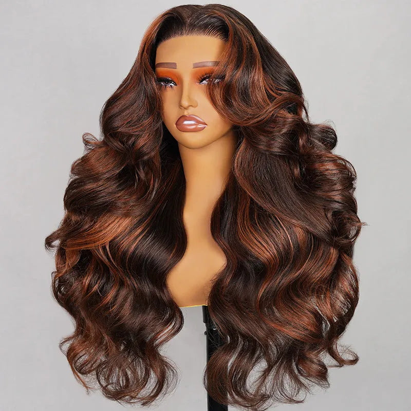 VIYA Brown With Ginger Highlights 13x4/13x6 HD Full Lace Frontal Pre Bleached Knots Wig