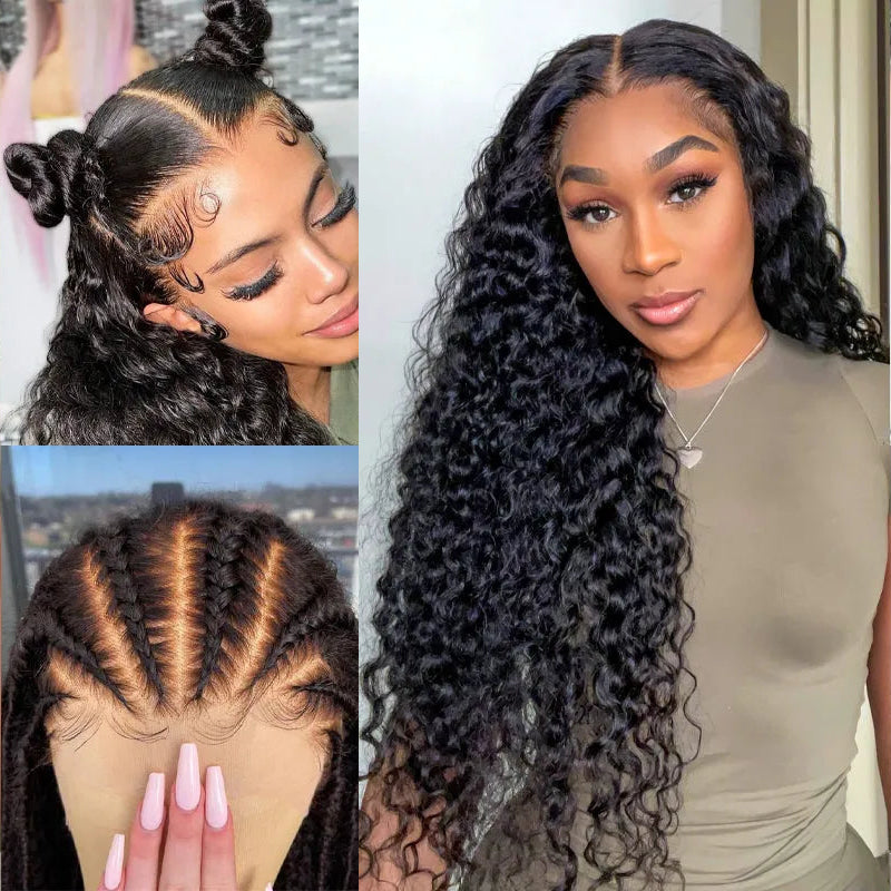 VIYA 13x6 HD Lace Frontal Deep Wave Wig Natural Black Human Hair Pre Bleached Knots Wig