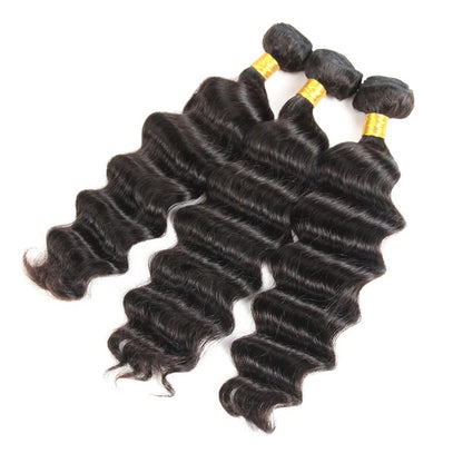 VIYA Loose Deep Wave 3 Pcs Bundles Hair Weft With 13x4 HD Lace Frontal Natural Black Human Virgin Hair