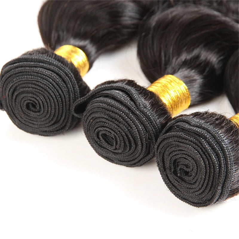 VIYA Loose Deep Wave 3 Pcs Bundles Hair Weft With 13x4 HD Lace Frontal Natural Black Human Virgin Hair