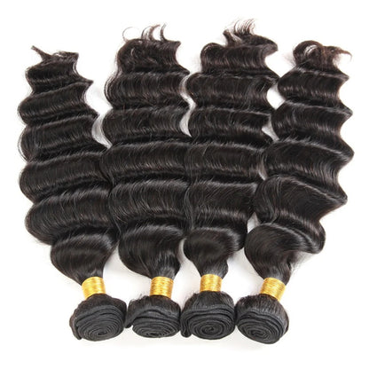 VIYA Loose Deep Wave 4 Pcs Bundles Hair Weft With 13x4 HD Lace Frontal Natural Black Human Virgin Hair