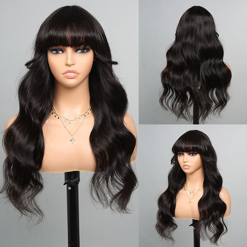 VIYA Body Wave/Straight Machine Made Wig Natural Black Protective Style Human Hair Wigs