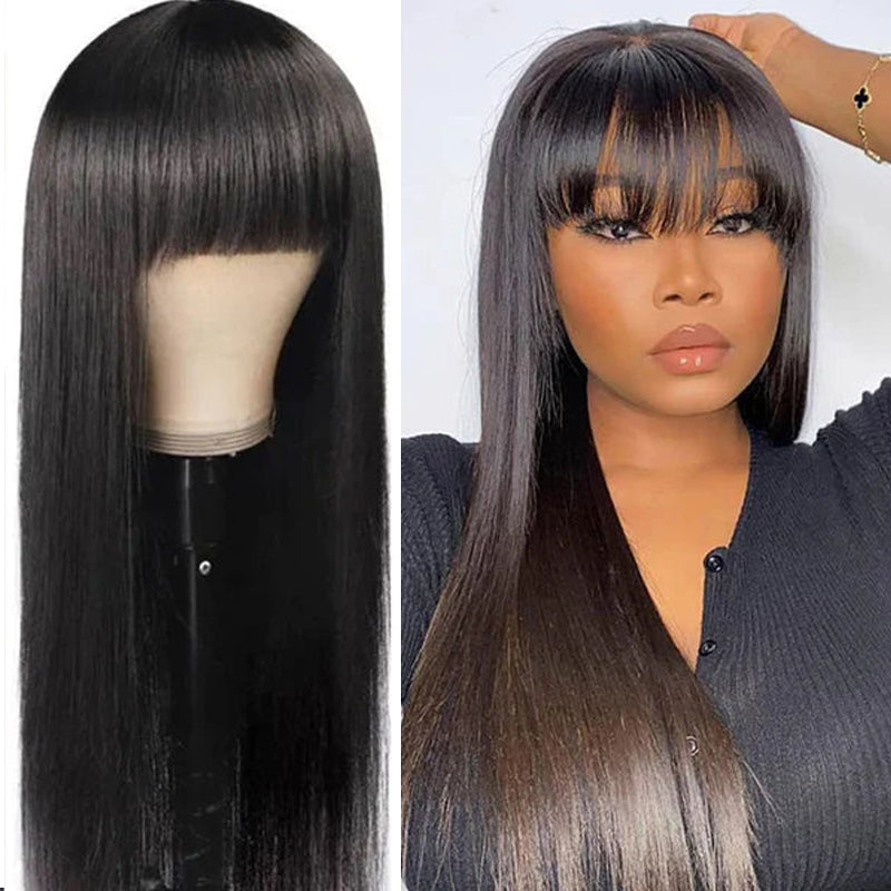 VIYA Body Wave/Straight Machine Made Wig Natural Black Protective Style Human Hair Wigs