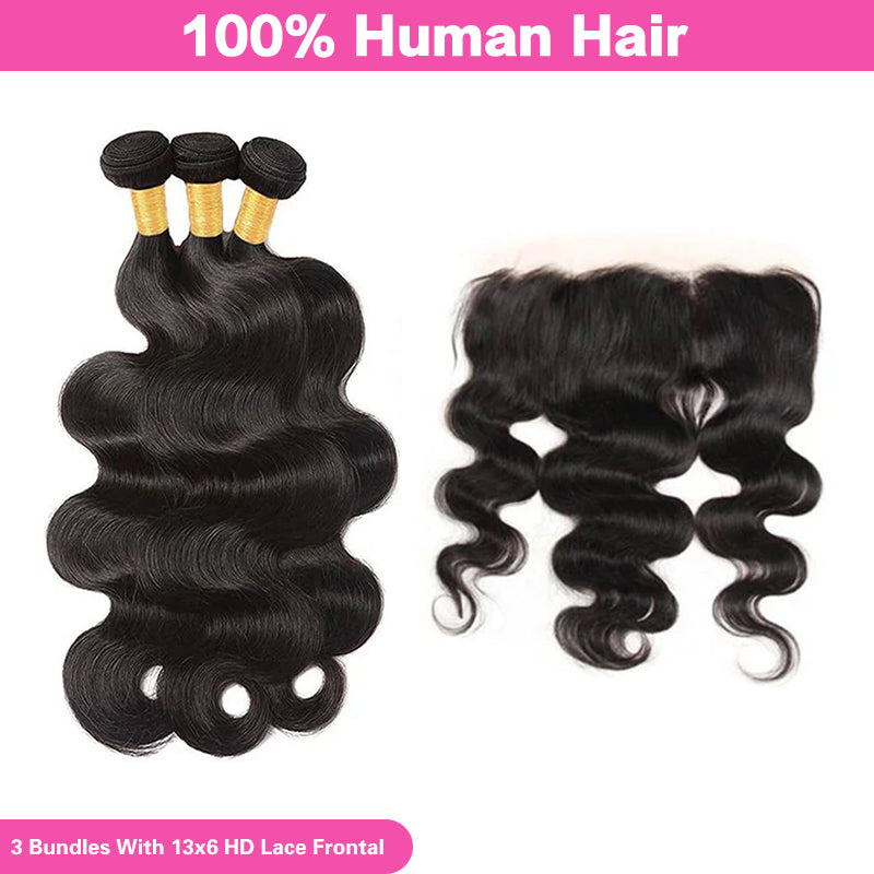 VIYA Body Wave 3 Bundles With 13x6 HD Frontal Human Virgin Hair Unprocessed