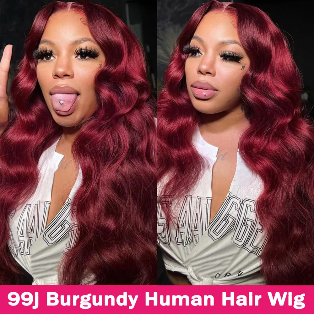 VIYA 13x6 HD Lace Frontal 99J Burgundy Color Pre Bleached Knots Loose Body Wave Human Hair Wig