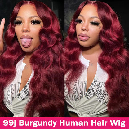 VIYA 13x6 HD Lace Frontal 99J Burgundy Color Pre Bleached Knots Loose Body Wave Human Hair Wig