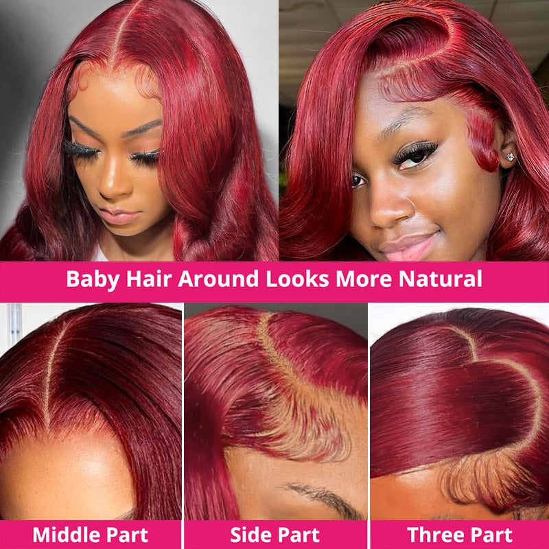 VIYA 13x6 HD Lace Frontal 99J Burgundy Color Pre Bleached Knots Loose Body Wave Human Hair Wig