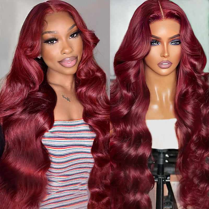 VIYA 13x6 HD Lace Frontal 99J Burgundy Color Pre Bleached Knots Loose Body Wave Human Hair Wig