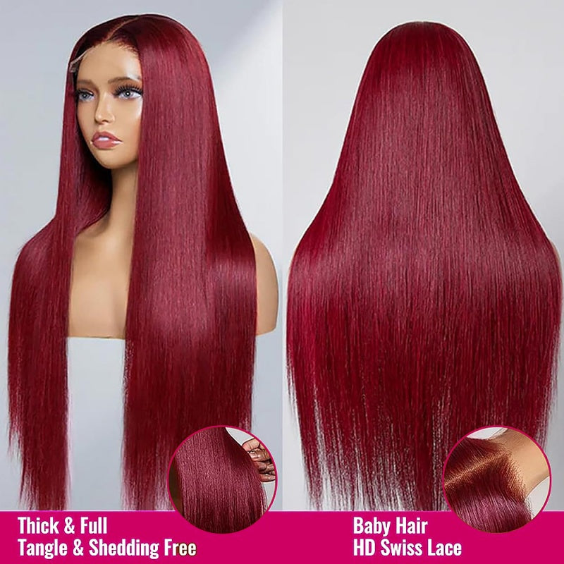 VIYA 13x6 HD Lace Frontal 99J Burgundy Color Pre Bleached Knots Loose Body Wave Human Hair Wig