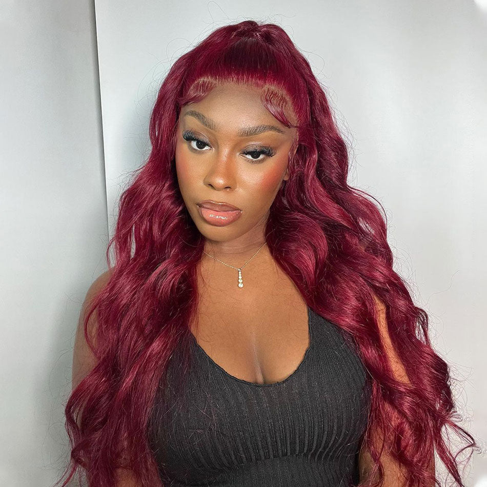 VIYA 13x6 HD Lace Frontal 99J Burgundy Color Pre Bleached Knots Loose Body Wave Human Hair Wig