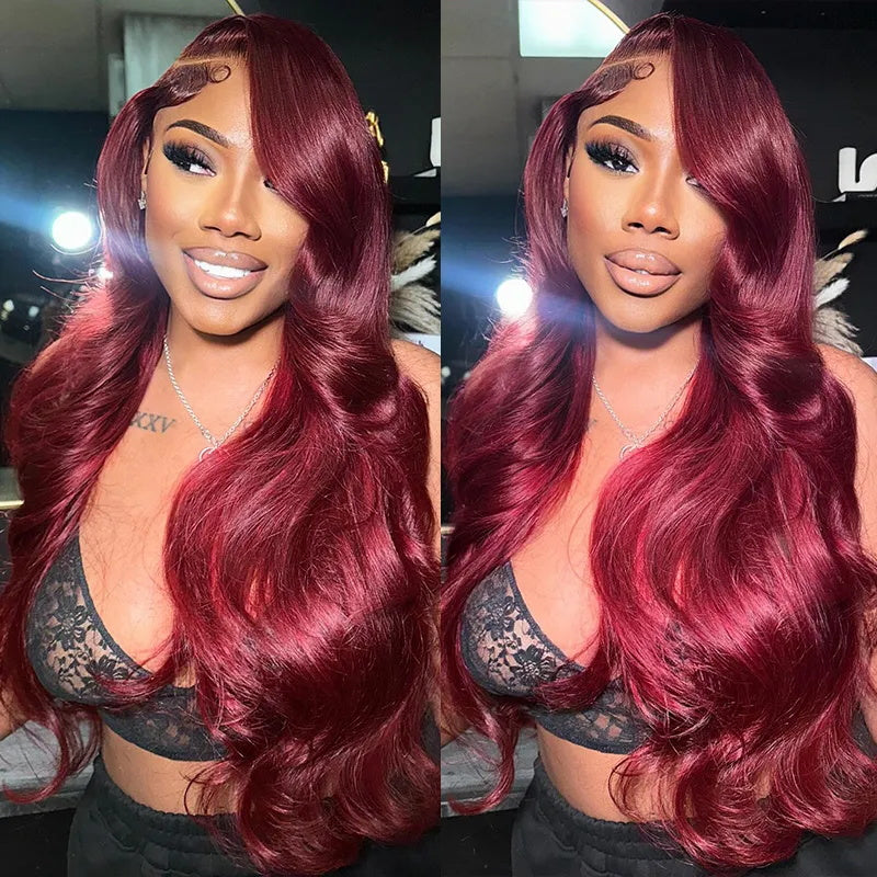 VIYA 13x6 HD Lace Frontal 99J Burgundy Color Pre Bleached Knots Loose Body Wave Human Hair Wig