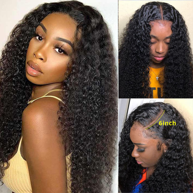 VIYA Curly 13x6 Lace Frontal Wig Natural Black Human Hair Wig