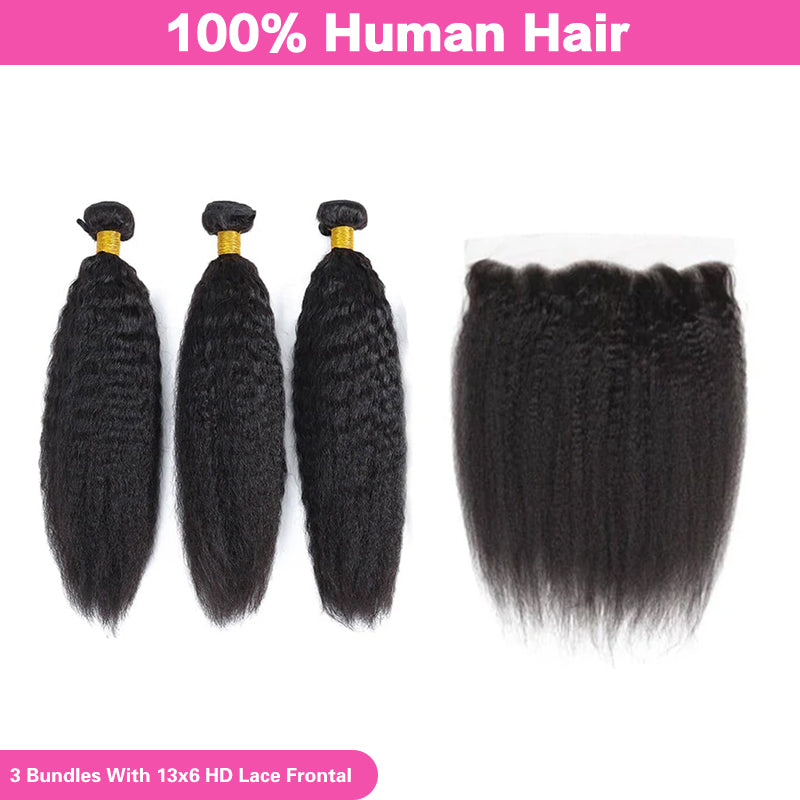 VIYA Kinky Straight 3 Bundles With 13x6 HD Frontal Human Virgin Hair Unprocessed