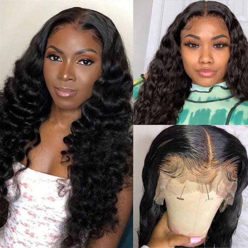 VIYA Loose Deep Wave 4x4 Lace Closure Wig Natural Black Human Hair Wig