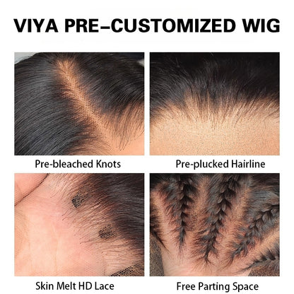 VIYA Water Wave 13x4 HD Lace Frontal Wig Natural Black Human Hair Pre Bleached Knots  Wig