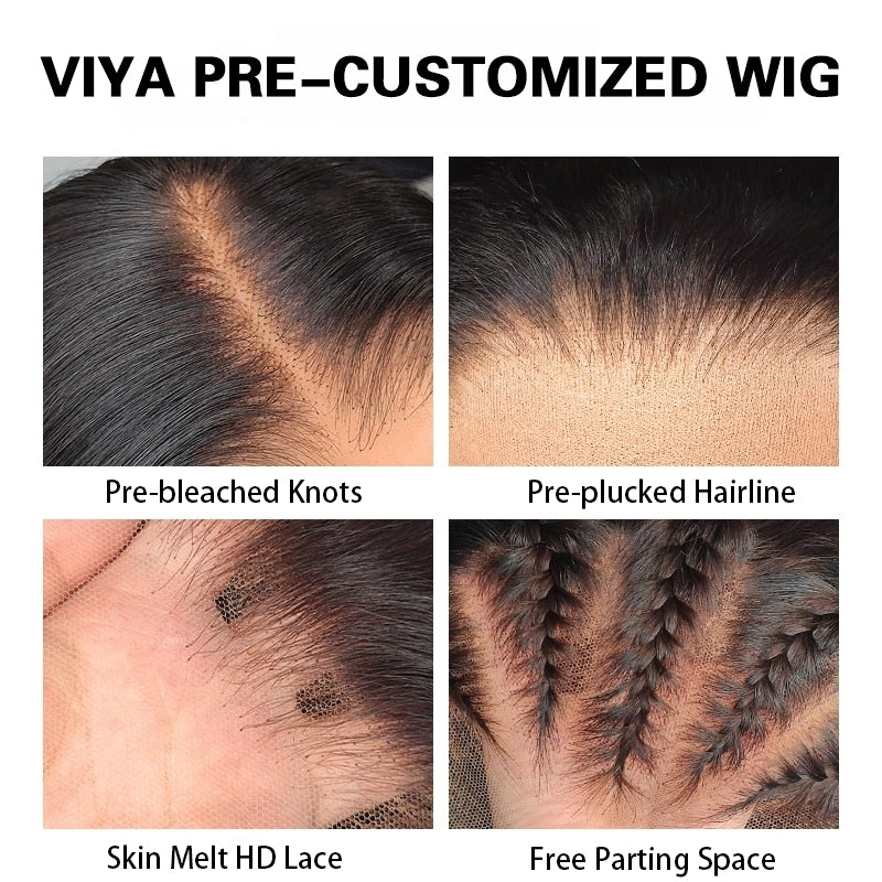 VIYA Curly 13x4 HD Lace Frontal Wig Natural Black Human Hair Pre Bleached Knots Wig
