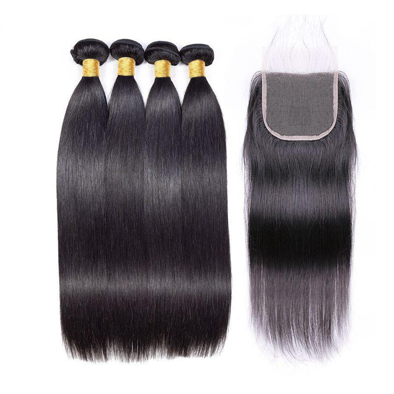 VIYA Straight 4 Pcs Bundles Hair Weft With 5x5 HD Lace Closure Human Hair