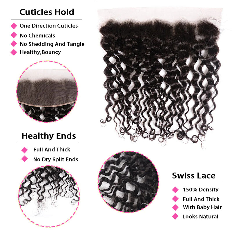 VIYA Water Wave 13x6 HD Lace Frontal With 4 Pcs Bundles Hair Weft Natural Black Human Virgin Hair