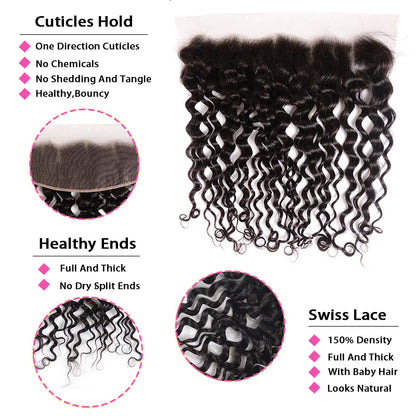 VIYA Water Wave 13x6 HD Lace Frontal With 4 Pcs Bundles Hair Weft Natural Black Human Virgin Hair